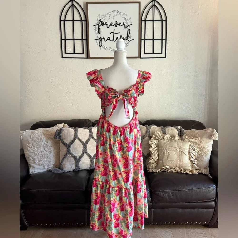 Peyton & Parker Women's Short Sleeve Floral Print Maxi Dress Size L Boho Summer